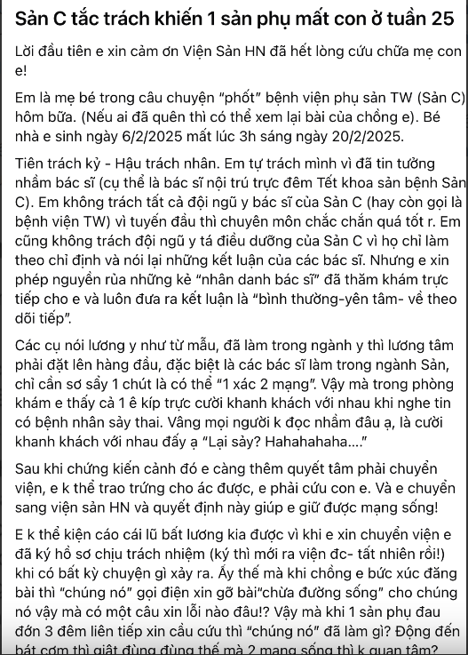 Bài chia sẻ của chị A trên trang cá nhân về sự việc.
