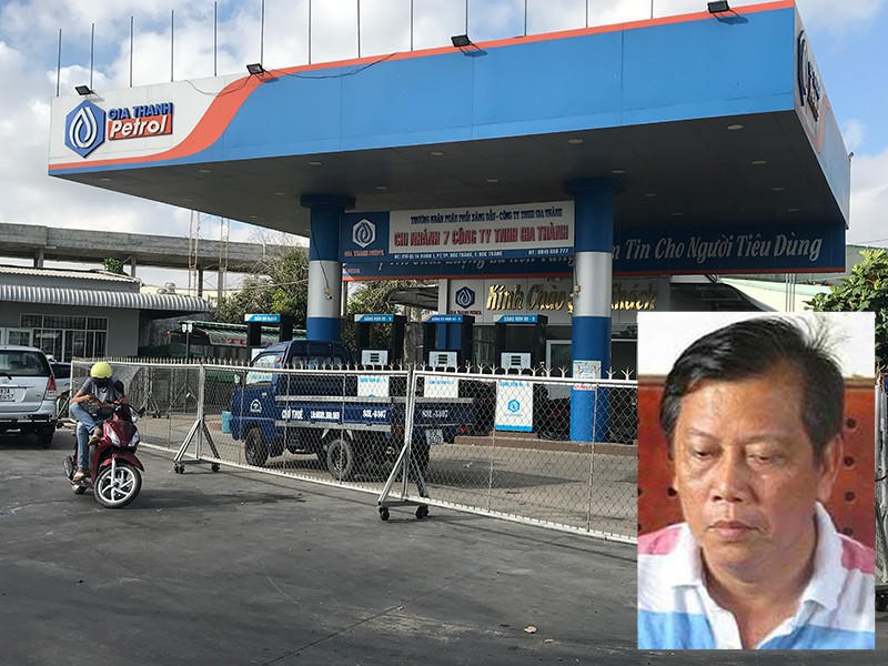 Cây xăng phân phối xăng giả của Công ty Gia Thành do Trịnh Sướng (ảnh nhỏ) điều hành. Ảnh: HD