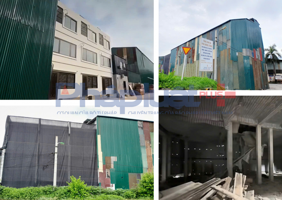 Một dày nhà 3 tầng đã hoàn thiện và một số công trình được thi công bên trong lớp vỏ bọc là những tấm tôn.