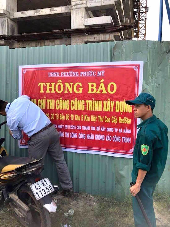 UBND quận Sơn Trà chỉ đạo lực lượng phong tỏa, giám sát dừng thi công công trình