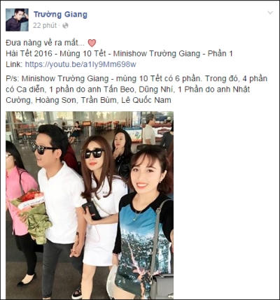 Mới đây, Trường Giang đã chính thức đưa Nhã Phương về quê ra mắt. Ảnh: Facebook.