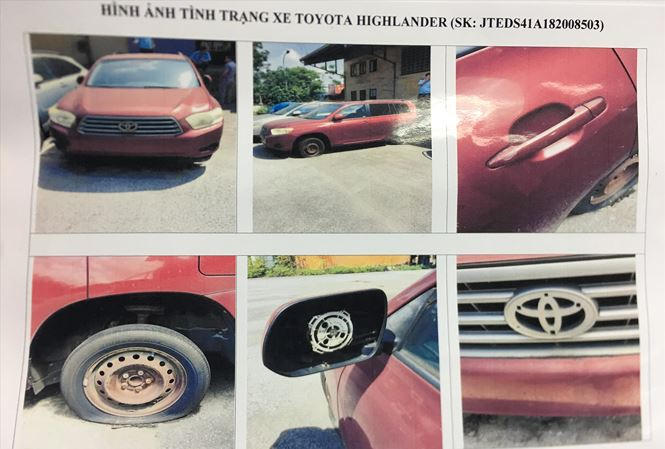 Ảnh chụp tình trạng xe Toyota Highlander để định giá bán cho thấy xe bị hư hỏng nhiều bộ phận; Anh: Cục hải quan Hải phòng cung cấp