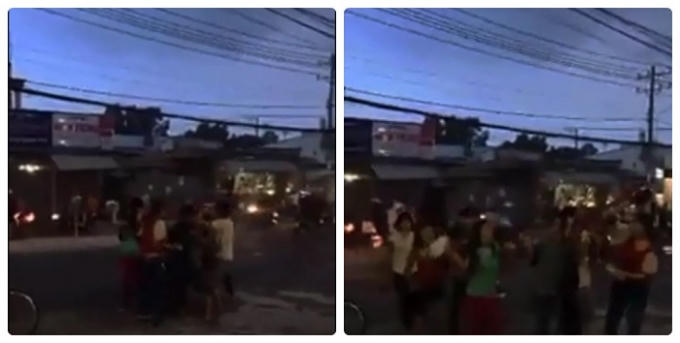 Bốn cô gái thi nhau hành hung một nam thanh niên (ảnh cắt từ clip)