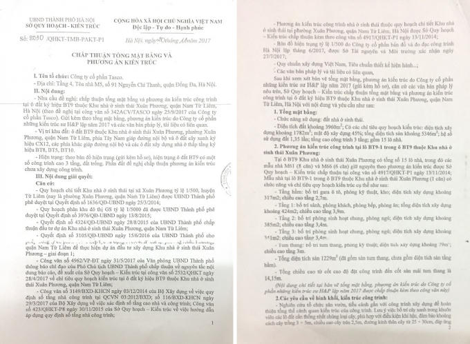 Ngày 20/11/2017 Sở Quy hoạch Kiến trúc Hà Nội ra Văn bản số 8030/QHKT-TMB-PAKT-P1 đã chấp thuận tổng mặt bằng và phương án kiến trúc mới cho mẫu nhà tại lô BT9-1.