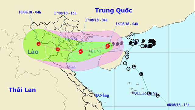 Vị trí và hướng di chuyển của bão số 4. (Ảnh: NCHMF).
