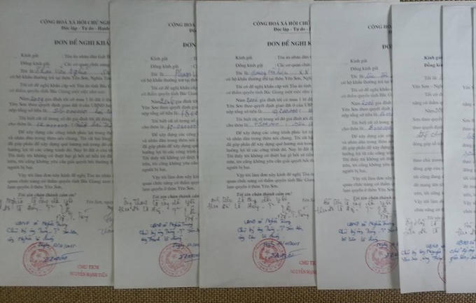 Hơn 100 là đơn đề nghị khẩn cấp của các hộ dân xã Nghĩa Trung gửi đến Tòa án Nhân dân tỉnh Bắc Giang.