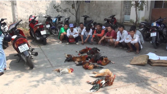 Các đối tượng cùng tang vật (Ảnh: Nguyễn Hảo)