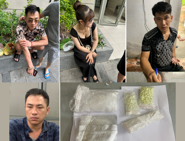 Chân dung nhóm đối tượng trong đường dây mua bán ma túy xuyên quốc gia cùng tang vật bị bắt giữ. Ảnh: Công an Hải Phòng.