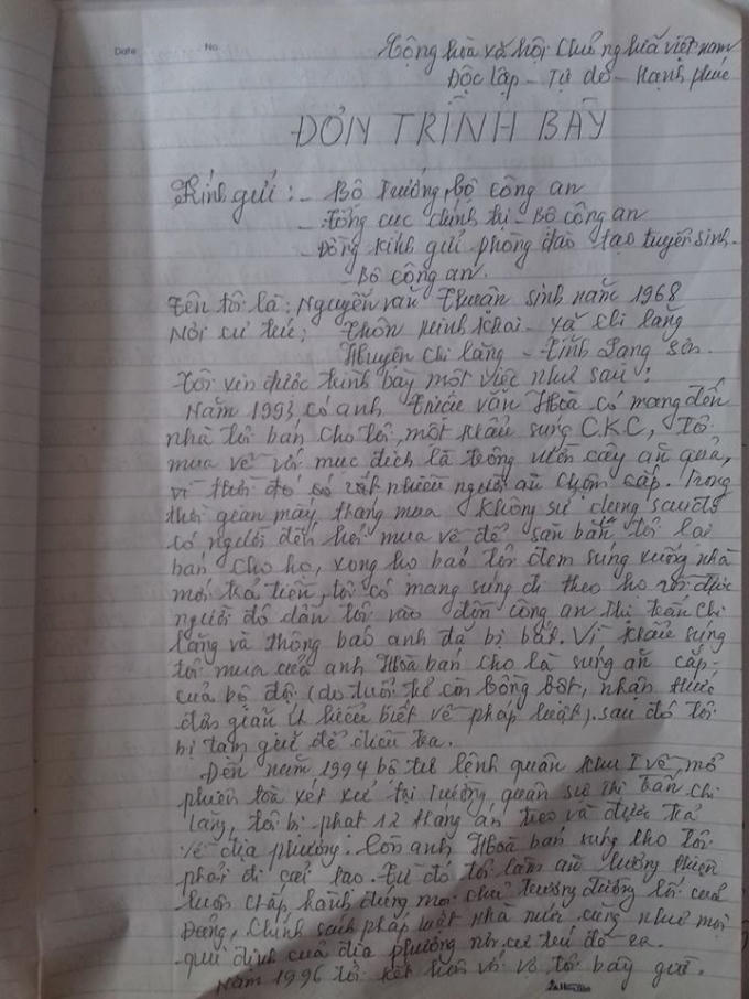 Một phần của bức tâm thư mà ông Nguyễn Văn Thuận gửi Bộ trưởng Bộ công an Tô Lâm.