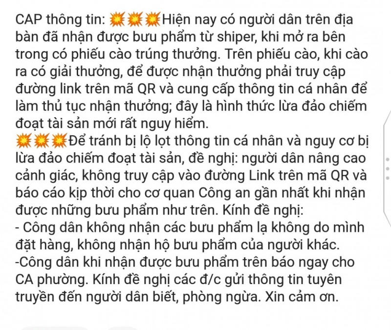 Cảnh báo của Cơ quan Công an TP Thủ Đức về chiêu trò lừa đảo mới của tội phạm.