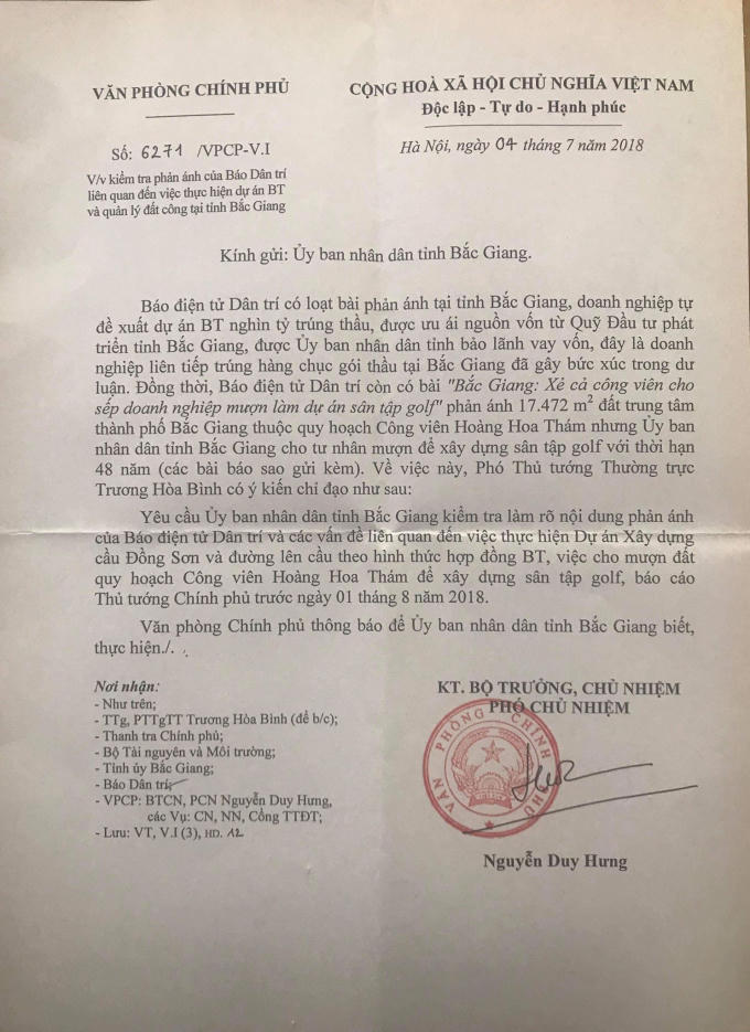 Văn bản số 6271 của Văn phòng Chính phủ.