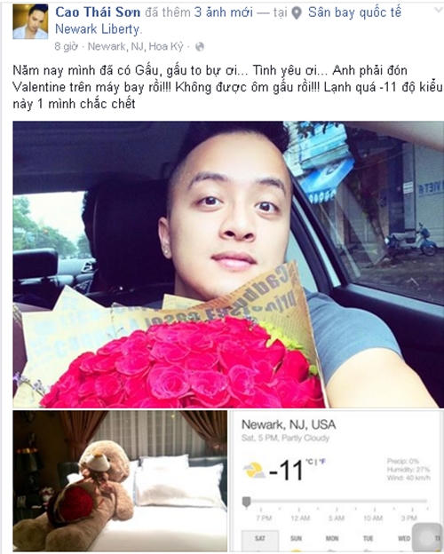 Ca sĩ Cao Thái Sơn khoe món quà tặng nửa kia và dòng trạng thái buồn khi Valentine năm nay anh phải đón 1 mình trên máy bay.