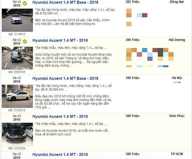 Các loại xe Hyundai Accent đời 2016-2018 có giá dưới 400 triệu rất nhiều trên thị trường. Nếu đổi biển, cộng các chi phí lăn bánh, chủ mới chỉ phải bỏ thêm từ vài triệu đến gần 20 triệu đồng để sở hữu các mẫu xe này