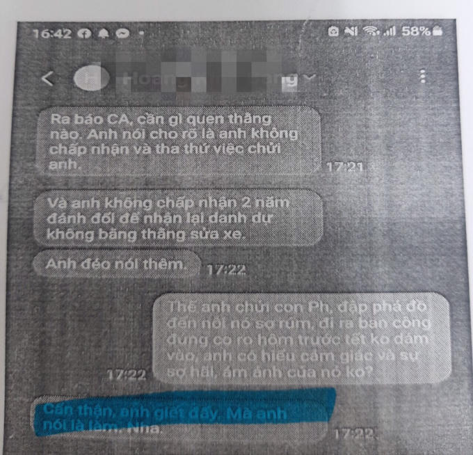 Bà M. liên tục nhận tin nhắn đe doạ xúc phạm, doạ giết của ông B.