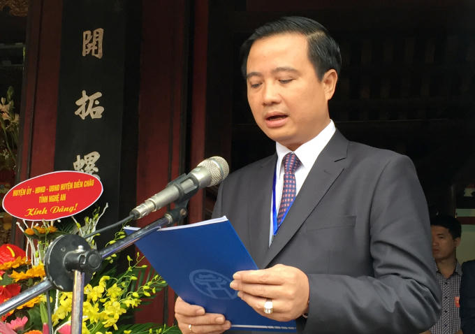 &Ocirc;ng Nguyễn Xu&acirc;n Linh, Ph&oacute; Chủ tịch UBND huyện Đ&ocirc;ng Anh, TP H&agrave; Nội đọc diễn văn khai mạc.