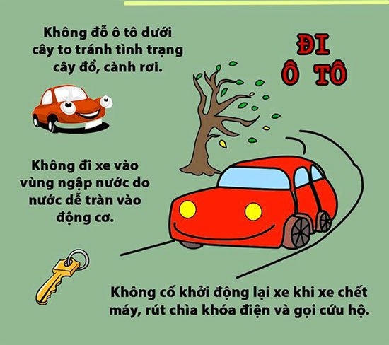 Khi đi ô tô ra đường trong ngày mưa bão