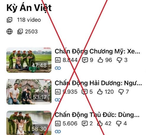 Kênh Youtube đăng tải các video vụ án sai sự thật.
