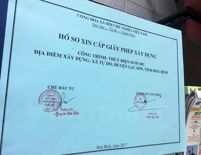 Hồ sơ xin cấp Giấy phép xây dựng của chủ đầu tư thủy điện Suối Mu. (Ảnh: H.V/Vietnam+)