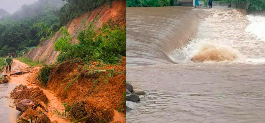 Mưa lũ khiến nhiều tuyến đường giao thông bị tê liệt, nhiều tuyến đường đập tràn người và cá phương tiện không thể di đi qua. Ảnh: CA Hoà Bình.