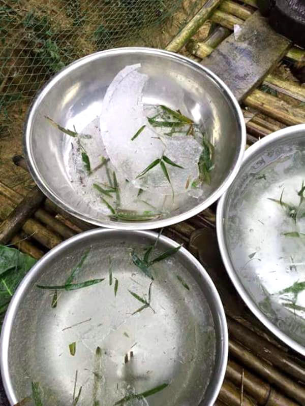 Những chậu đựng nước ngoài hiên đã nhanh chóng đóng băng.