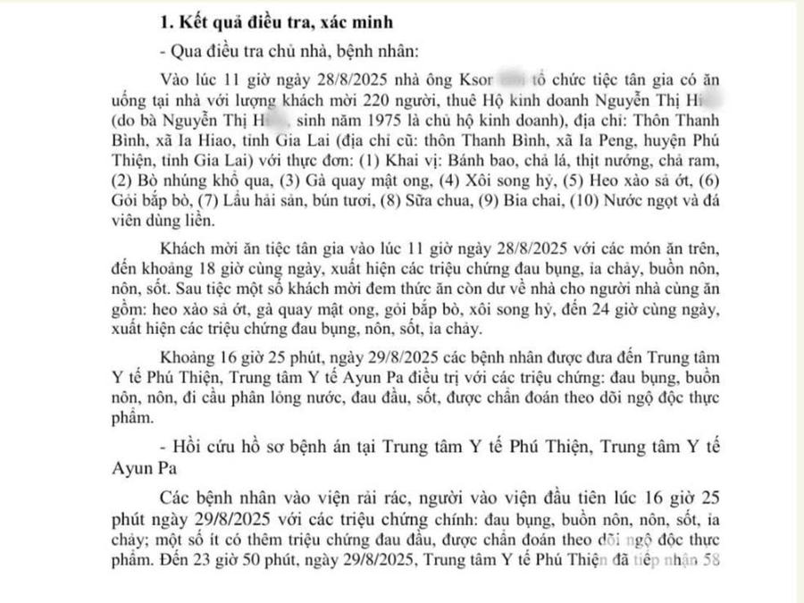 Một phần trong Báo cáo số 20/BC-CCATVSTP ngày 30/8 của Chi cục An toàn vệ sinh thực phẩm Gia Lai.