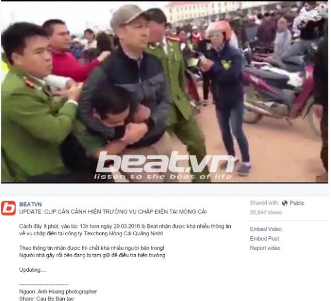 Trang fanpage chia sẻ thông tin sự việc.