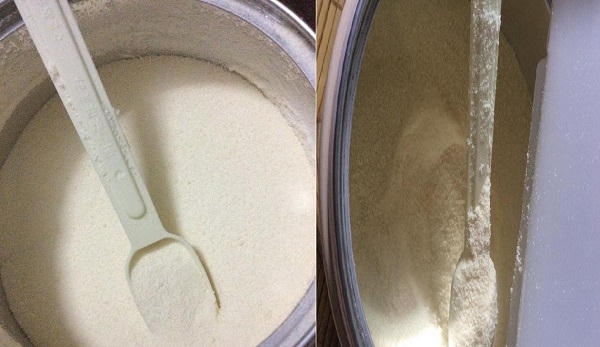 Hình ảnh sữa bên phải là chị V. mua ở BiboMart Hồ Tùng Mậu, bên trái là chị nhờ người nhà mua ở Đức. (ảnh: NV cung cấp)