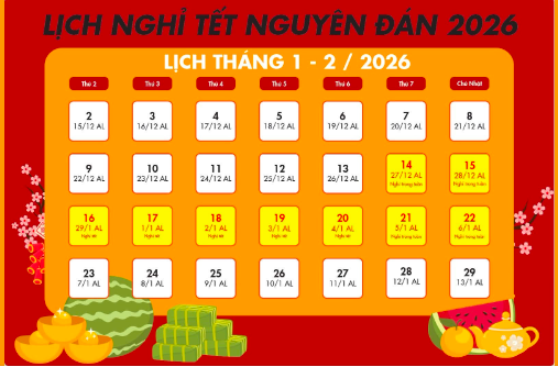 Thủ tướng Chính phủ đồng ý phương án nghỉ Tết Bính Ngọ 9 ngày liên tục. Hình ảnh minh hoạ.