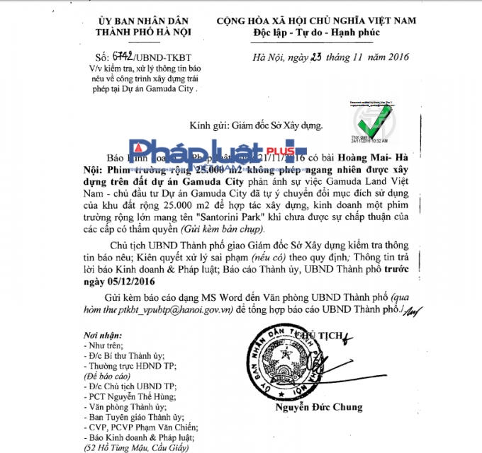 Chủ tịch UBND TP Hà Nội yêu cầu kiểm tra, xử lý phim trường không phép.