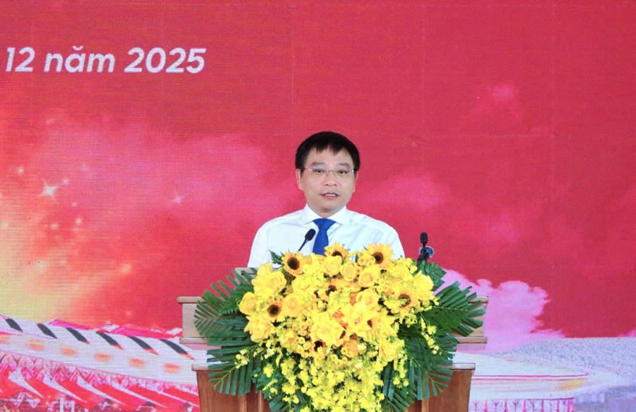 Bộ trưởng Bộ Tài chính Nguyễn Văn Thắng phát biểu tại lễ khởi công, khánh thành sáng 19/12 (Ảnh: Khánh Thùy).