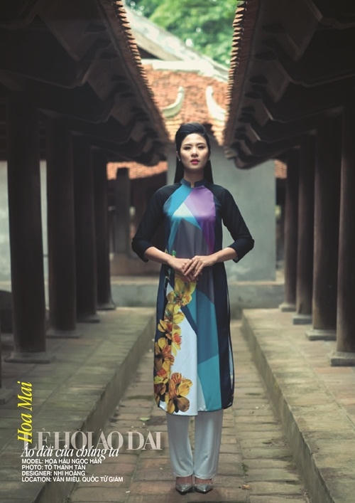 Thiết kế của Nhi Hoàng lấy ý tưởng từ hoa mai thể hiện sự giàu sang, phú quý và hân hoan.