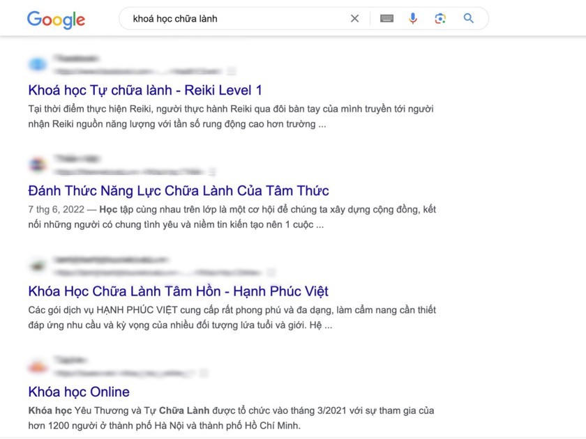 Đủ chiêu quảng cáo khóa học chữa lành trên mạng. (Ảnh chụp màn hình)