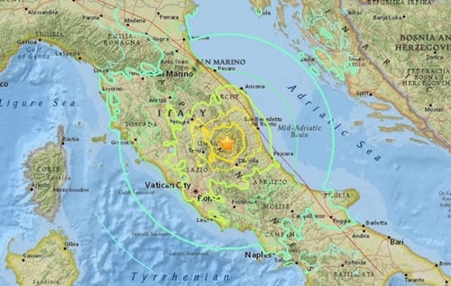Tâm chấn động đất. Ảnh: USGS