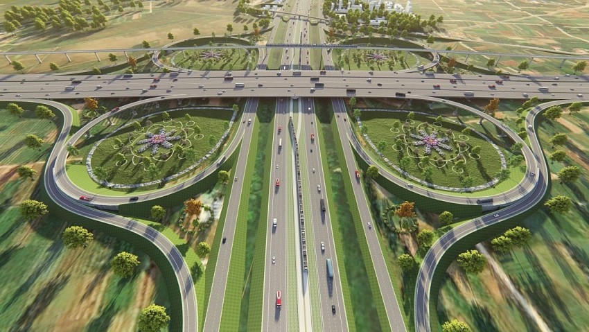 Phối cảnh Dự án đầu tư, xây dựng nút giao khác mức giữa Vành đai 3,5 và Đại lộ Thăng Long, với tổng mức đầu tư gần 2.400 tỷ đồng.