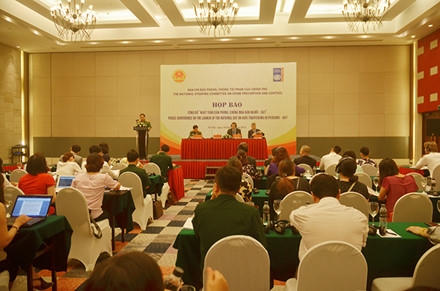 Quang cảnh, buổi họp báo công bố quyết định của Thủ tướng về "Ngày toàn dân phòng, chống mua bán người" sáng 14.7. Ảnh: THÀNH AN.