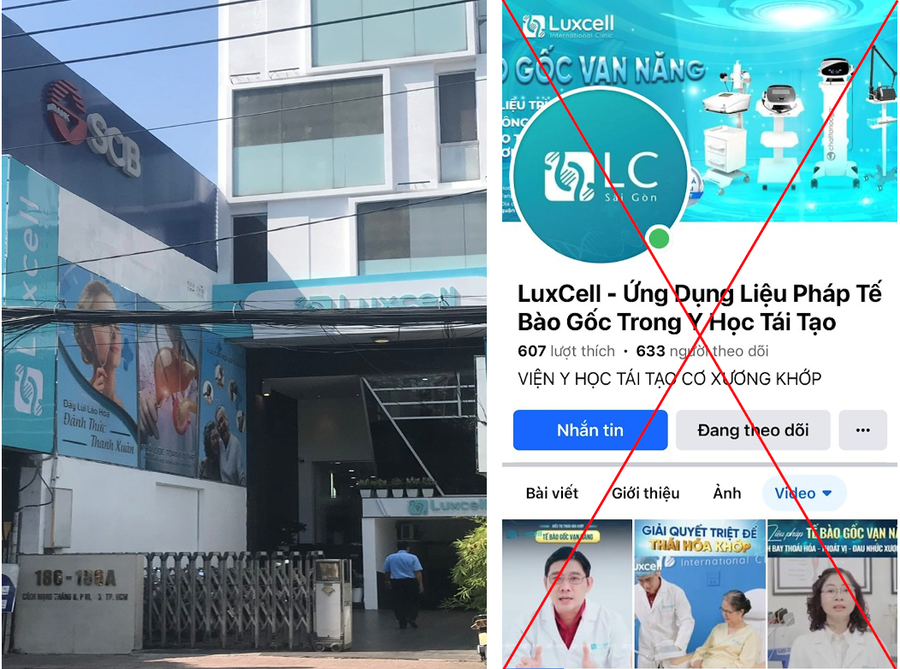 Cơ sở mang tên “LuxCell - Ứng dụng liệu pháp tế bào gốc trong y học tái tạo” đã ngang nhiên quảng cáo và hành nghề trái phép trong lĩnh vực khám, chữa bệnh. (Ảnh: Sở Y tế TP.HCM)