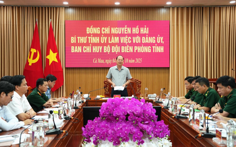Ông Nguyễn Hồ Hải – Bí thư Tỉnh ủy Cà Mau, phát biểu chỉ đạo tại buổi làm việc.