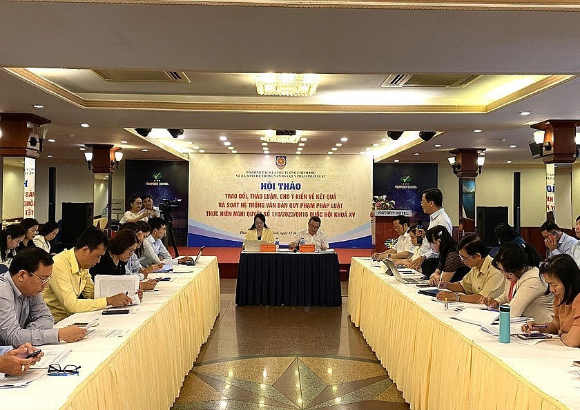 Toàn cảnh Hội thảo về kết quả rà soát văn bản quy phạm pháp luật do Tổ công tác của Thủ tướng Chính phủ tổ chức.