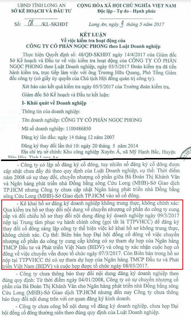 Kết luận số 08/KL-SKHĐT của Sở Kế hoạch và Đầu tư tỉnh Long An.