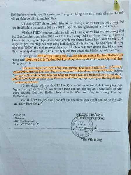 Kết luận của Cục Thuế Hà Nội giải quyết đơn tố cáo của bà Thúy