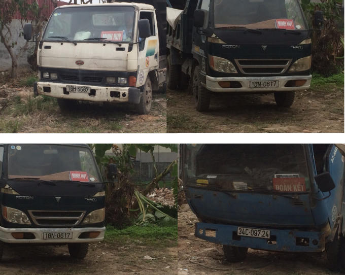 Các xe chở vôi thầu, gạch vữa hiệu Minh Huy, Đoàn Kết.