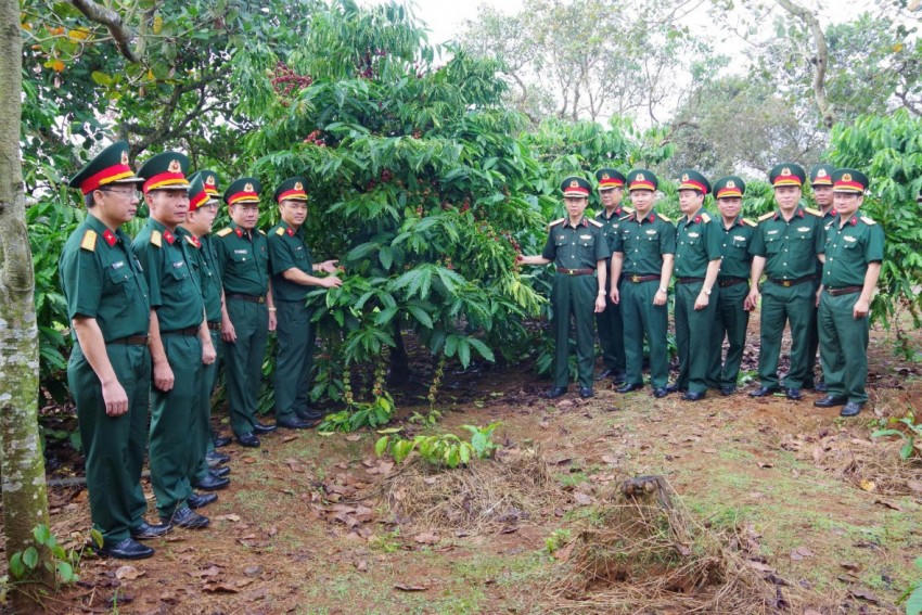 Thiếu tướng Phạm Bá Hiền, Tư lệnh Binh đoàn 16 và đoàn công tác kiểm tra sản xuất kinh doanh tại Trung đoàn 719.