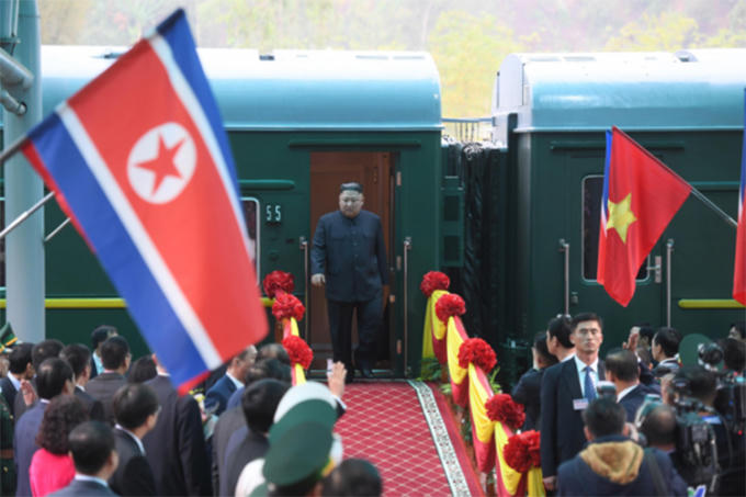 Chủ tịch Kim Jong-un đến ga Đồng Đăng, tỉnh Lạng Sơn sáng nay. Ảnh: Giang Huy