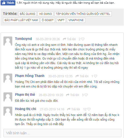 Một số bình luận của độc giả về vị trưởng phòng giáo dục và đào tạo huyện Bắc Quang.