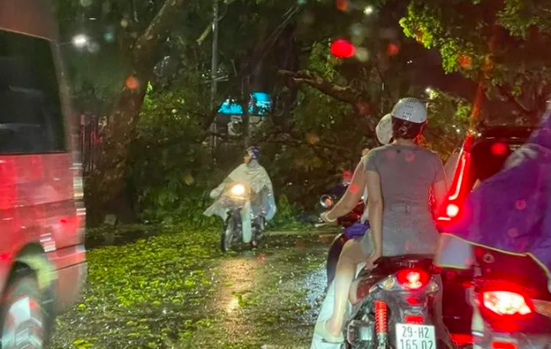 Nhiều phương tiện phải chuyển hướng di chuyển do gặp tuyến đường có cây đổ gãy chắn ngang đường chưa được khắc phục.