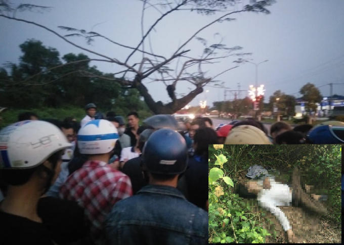 Sự việc thu hút sự chú ý của đông đảo người dân xung quanh (ảnh lớn), thi thể người đàn ông được phát hiện (ảnh nhỏ).