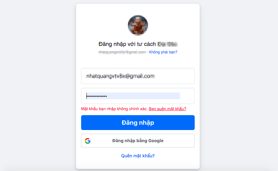 Người dùng mạng xã hội Facebook bị tự động out khỏi tài khoản và không thể đăng nhập.