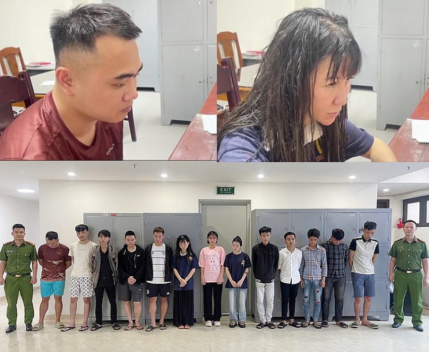 Trịnh Ngọc Linh và Tạ Thu Hà cùng các đối tượng trong ổ nhóm lừa đảo chiếm đoạt tại sản bị bắt giữ.