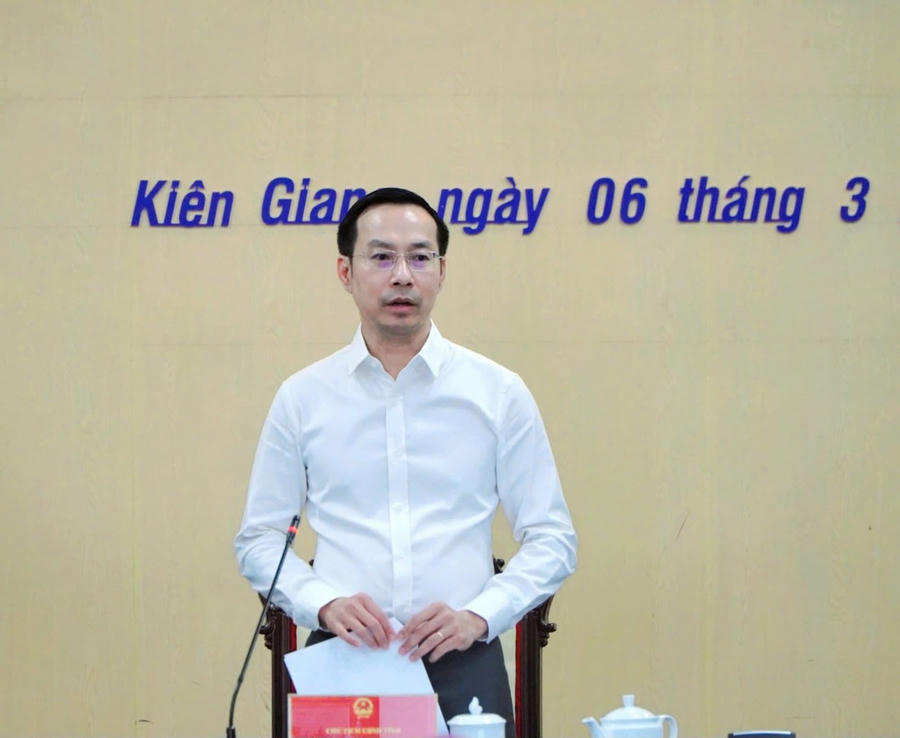 Chủ tịch UBND tỉnh Kiên Giang Nguyễn Thanh Nhàn phát biểu tại buổi làm việc
