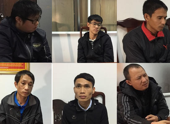 Một số đối tượng trong nhóm bị bắt tại cơ quan công an.